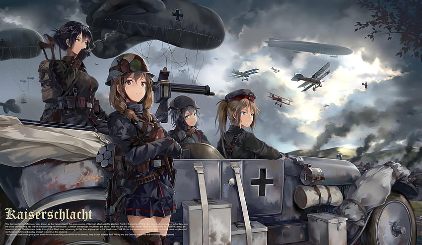 Anime, chicas anime, chicas con armas, medias, guerra mundial, chicas militares anime fondo de pantalla