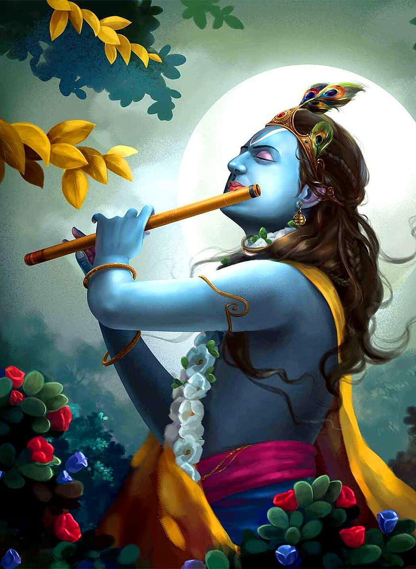 Top 20 Hermoso Señor Krishna, Krishna con flauta fondo de pantalla del teléfono