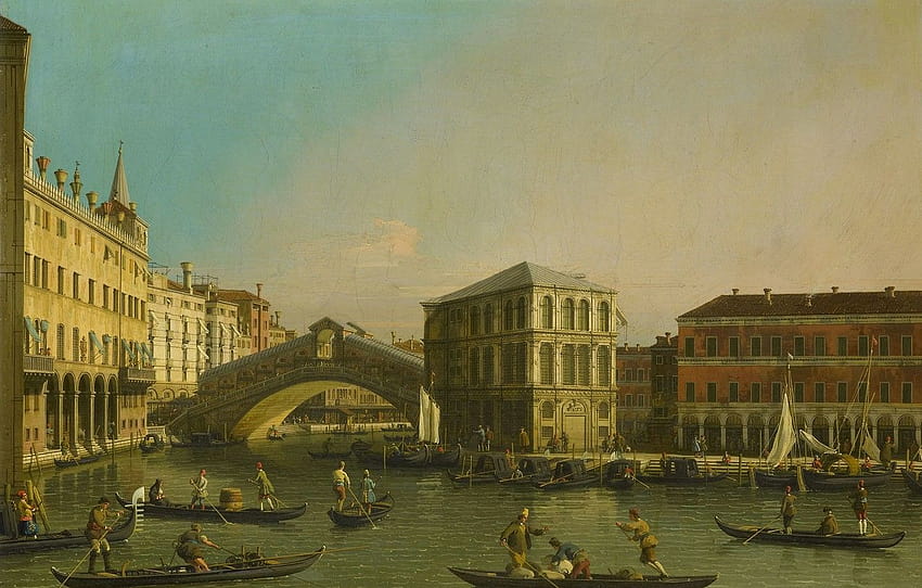 Venice, the urban landscape, Canaletto, The Grand Canal. Rialto bridge ...