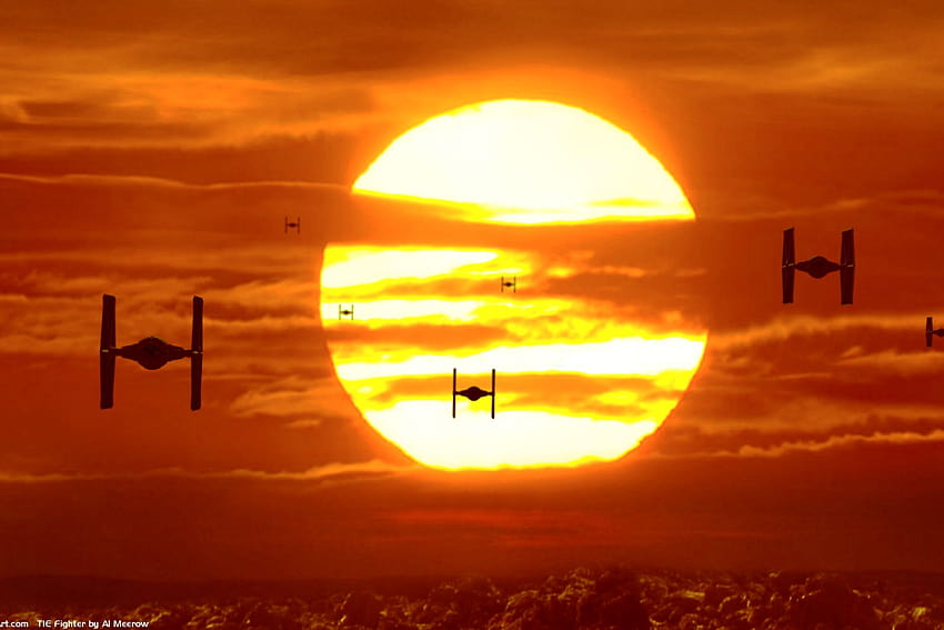 Luke Skywalker Tatooine Sunset, puesta de sol binaria minimalista fondo de pantalla
