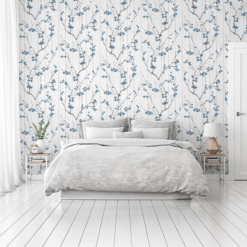 Kamar tidur bunga sakura biru – The Bedroom Company wallpaper ponsel HD
