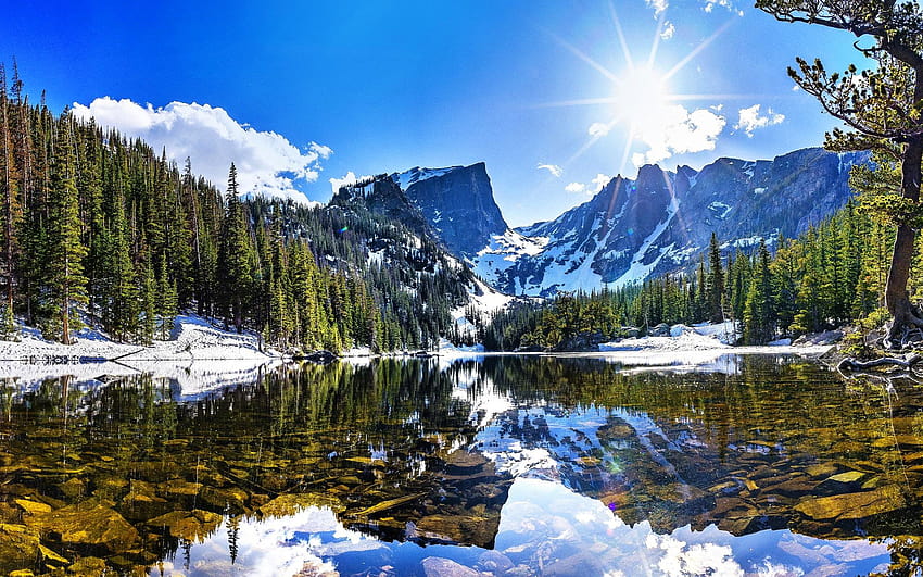 Rocky Mountain National, zima, jezioro, las, Kolorado, USA, Ameryka z rozdzielczością 2560x1600. Wysoka jakość, zimy w skalistych górach Tapeta HD