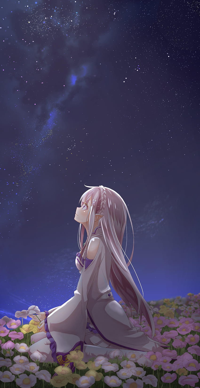 Personaje de anime femenino de cabello gris, Emilia, rezero emilia fondo de pantalla del teléfono