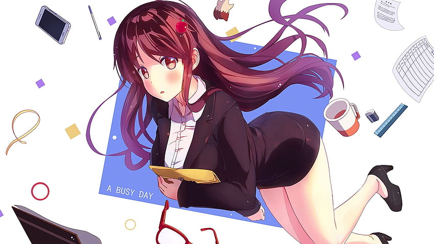 Büroassistenz, Anime-Mädchen, langes Haar, Original, Hintergrund, Fad4f7, Büro-Anime HD-Hintergrundbild