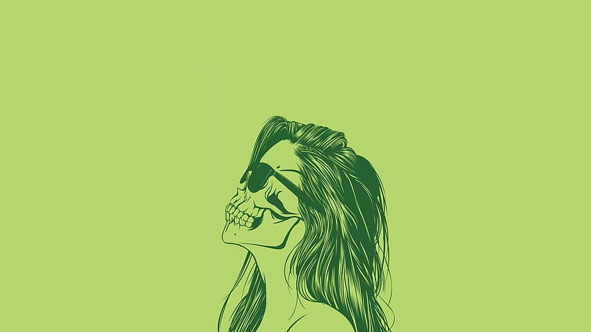 women, skulls, minimalistic, vector, green backgrounds ::, vector women HD wallpaper