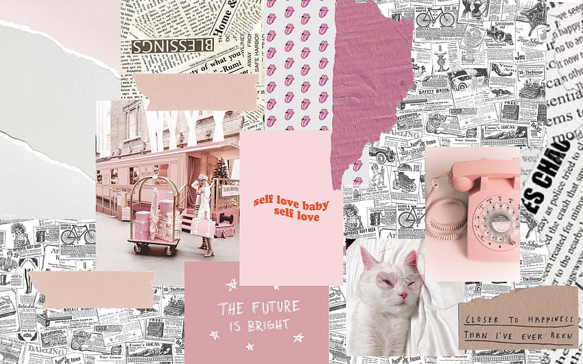 COLLAGE VINTAGE HOT PINK in 2020, aesthetic pink collage laptop HD wallpaper