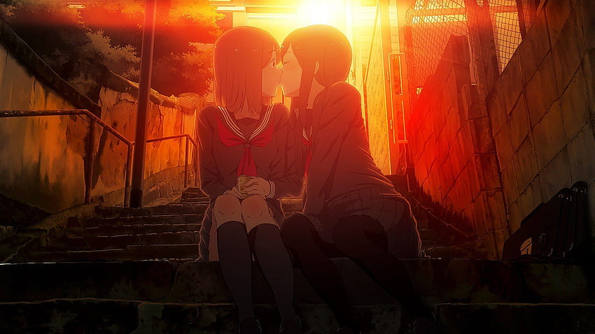 anime girls, Yuri, School uniform, Pantyhose, Kissing, Original, girl kissing girls anime HD wallpaper