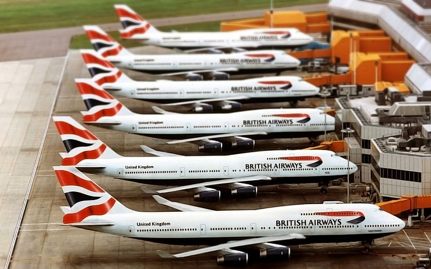 Six Boeing 747 British Airways Airport HD wallpaper