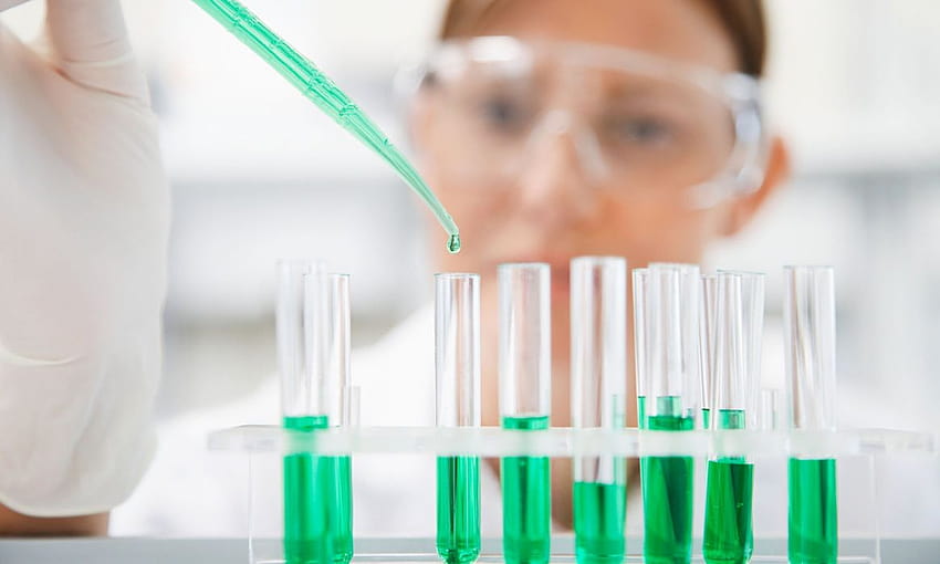 หลอดทดลองนามธรรมหลอดทรงกระบอกแก้วโบเก้ขวดทางการแพทย์เคมีชีววิทยาวิทยาศาสตร์ วอลล์เปเปอร์ HD
