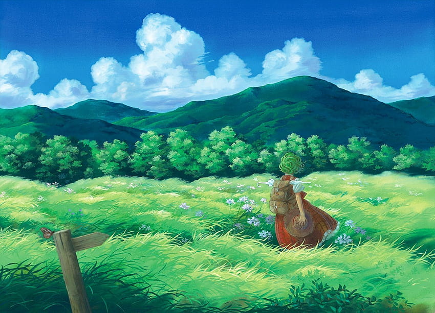 Awan Touhou topi kazami yuuka miso pan indah langit payung touhou, bukit berumput anime Wallpaper HD