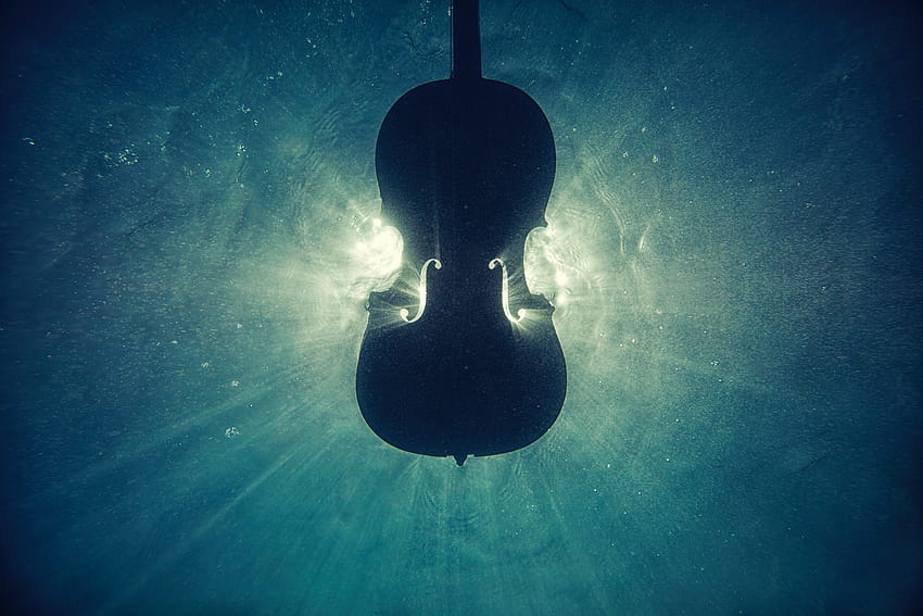 Hölzernes Cello, Unterwasser, Musik, Musik unter Wasser HD-Hintergrundbild