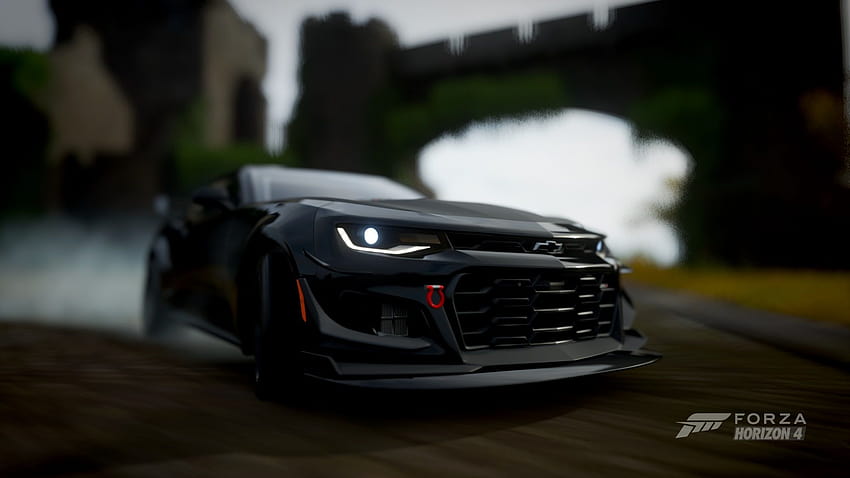 Forza Horizon 4, depth of field, car, chevrolet camaro zl1 1le, black cars,  castle, tyre smoke 1920x1080 HD wallpaper | Pxfuel