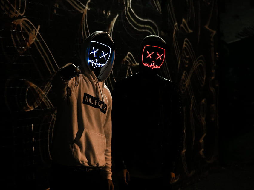 Amigos, anónimos, máscaras LED, oscuro, sudadera con capucha, grafía, amigos negros fondo de pantalla