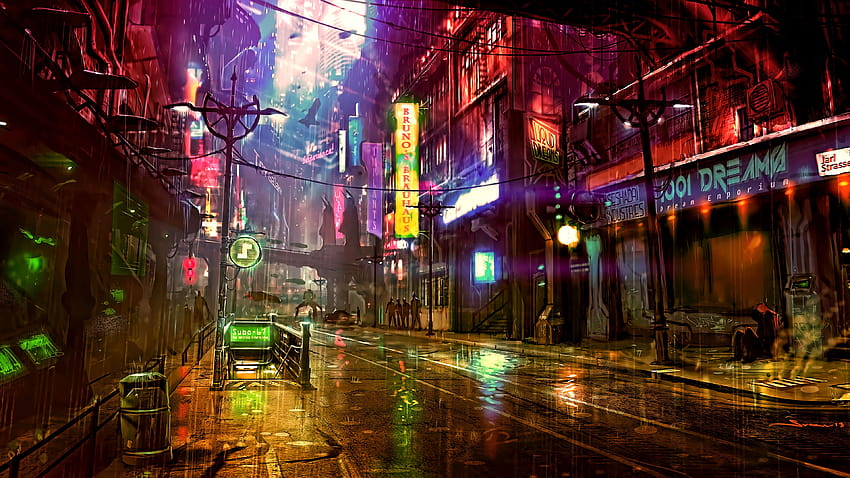 Футуристичен град Cyberpunk Neon Street Digital Art street, неонов ретро град ps4 HD тапет