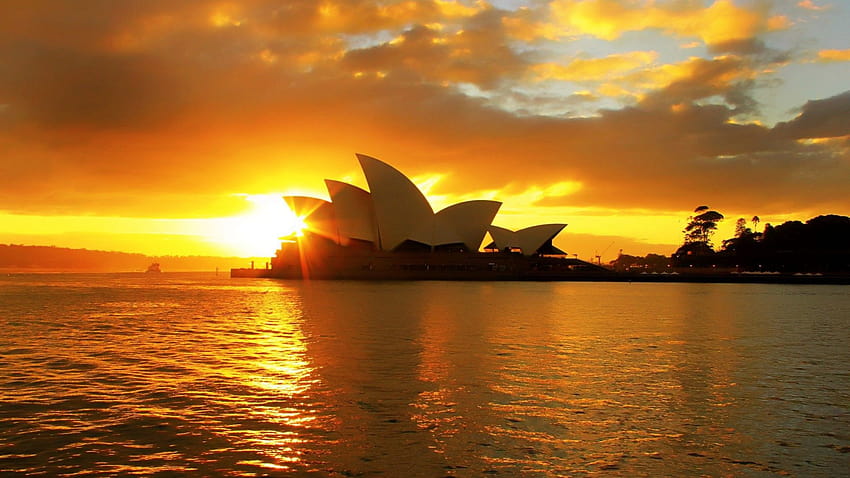 Ein schöner Sonnenuntergang am Opernhaus von Sydney [1920 x 1080]:, Sonnenuntergang am Strand von Sydney HD-Hintergrundbild