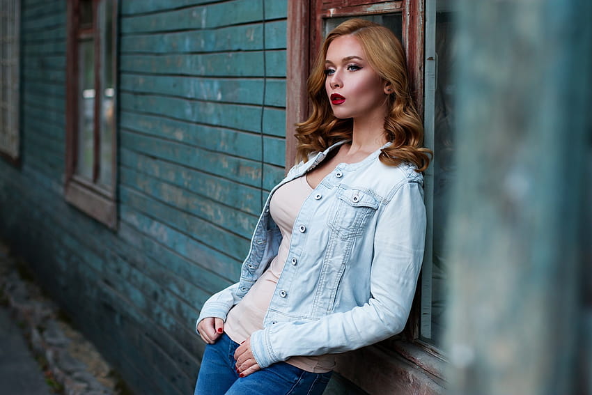 : Russian women, Russian Model, redhead, portrait, fashion, makeup, jeans 1920x1280 HD wallpaper