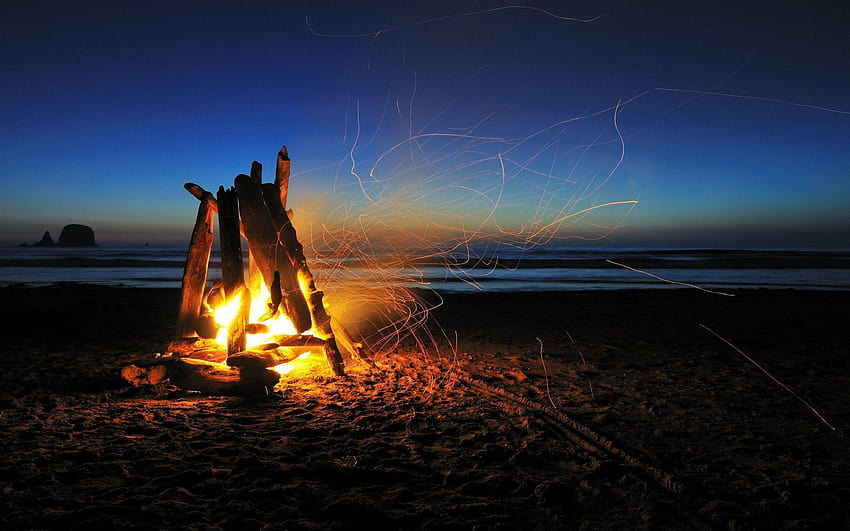 Beach Night Campfire HD wallpaper