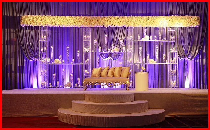 Fleurs de mariage incroyables et conception de Mandap pour les décors de scène, décoration de fond de scène Fond d'écran HD