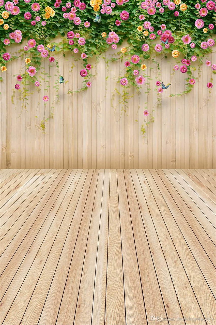2022 Różowy Żółty Kwiat Dzieci Dzieci Wiosna Tła Zielone Winorośli Drewniane Ściany Podłogi Grafiki Tło Deski Noworodka Pęd Z Backdropsfactory, 17,57 USD, różowa i żółta wiosna Tapeta na telefon HD