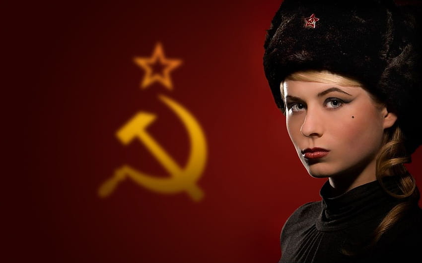 1009818 women, red, Russian, communism, USSR, ushanka, darkness, computer HD wallpaper