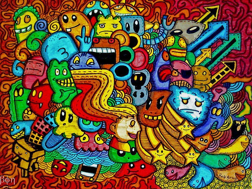 Carino colorato Doodle 1, arte del doodle Sfondo HD