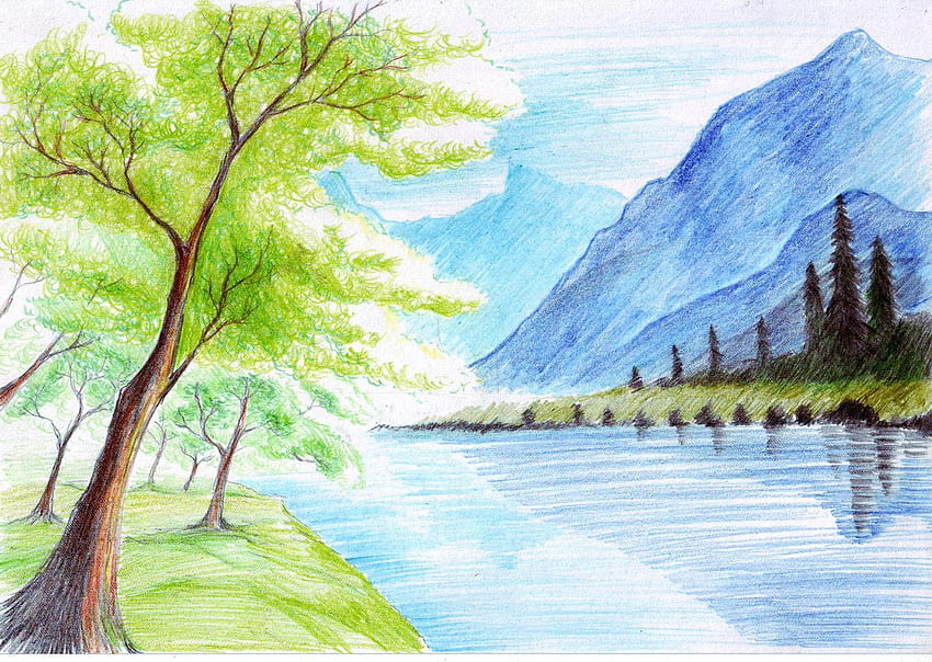 Landscape color drawing, color sketch HD wallpaper