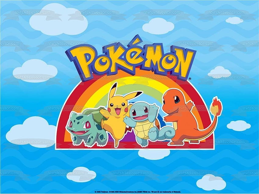 Pokemon Pikachu Bulbasaur Squirtle Charmander Rainbow Clouds Essbares Ca – Ein Geburtsort, Regenbogen-Pokémon HD-Hintergrundbild