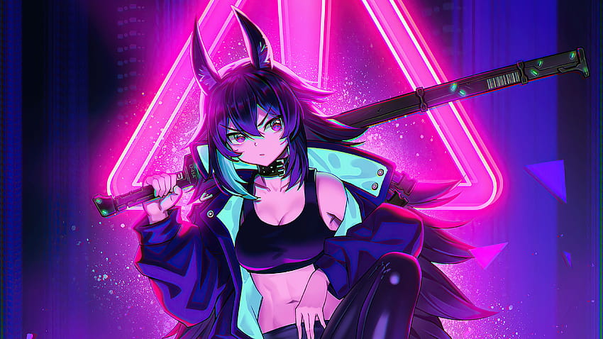 1600x900 Cat Cyber ​​City Girl ...qwalls, anime di cyber city Sfondo HD