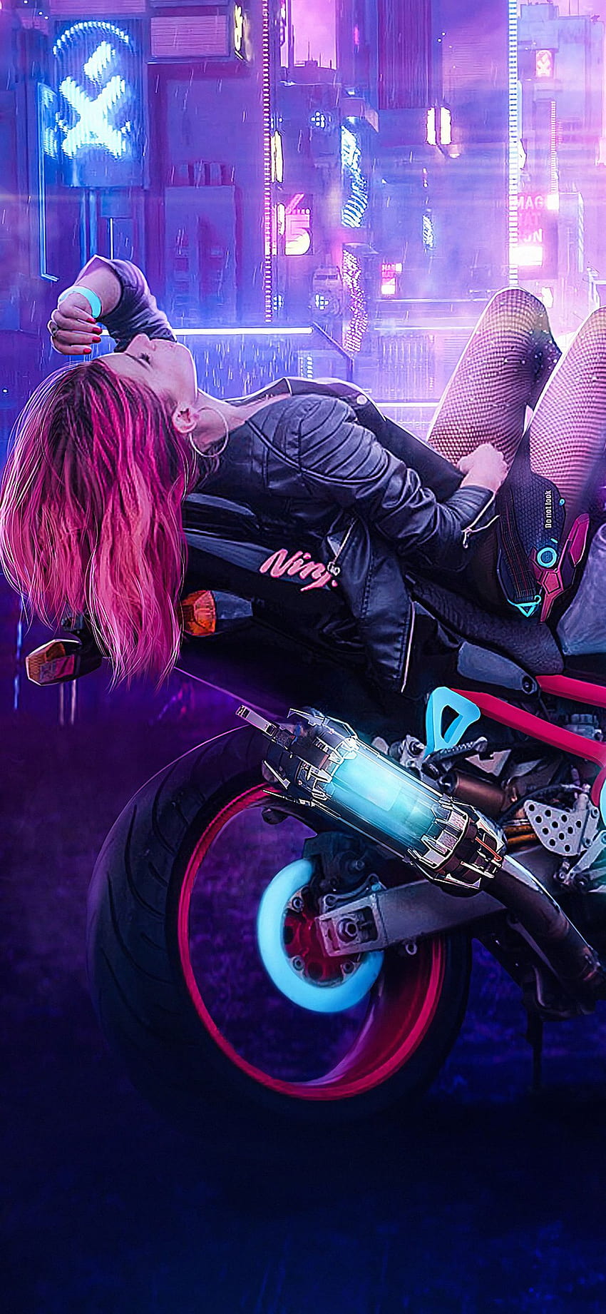 Cyberpunk Girl With Ducati 4K HD Vaporwave Wallpapers