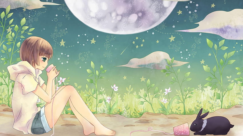 1920x1080 Friends, Girl, Anime, Summer, Stars, Night, The Moon, anime friends HD wallpaper