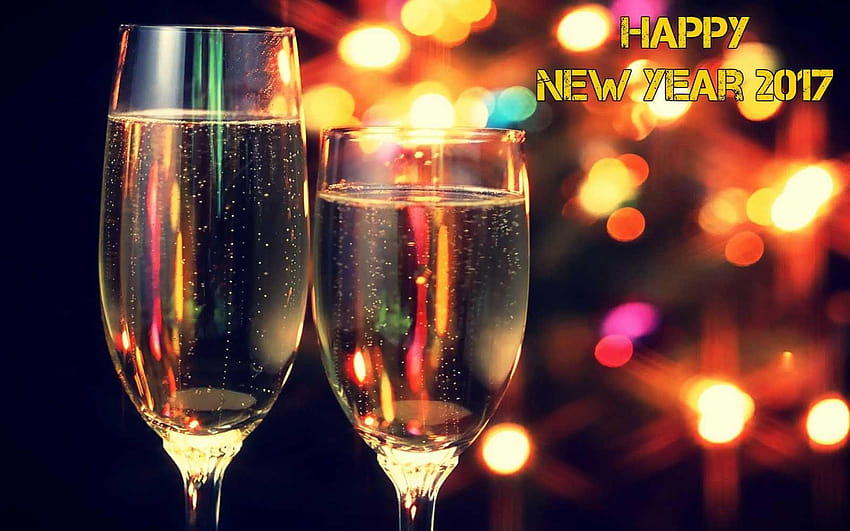 beautiful, happy new year champagne glasses HD wallpaper