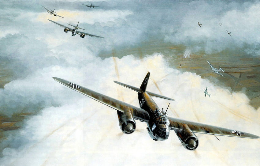 Bomber, Krieg, Kunst, Flugzeug, Malerei, Luftfahrt, 2. Weltkrieg, Junkers Ju 88, Abschnitt Luftfahrt HD-Hintergrundbild