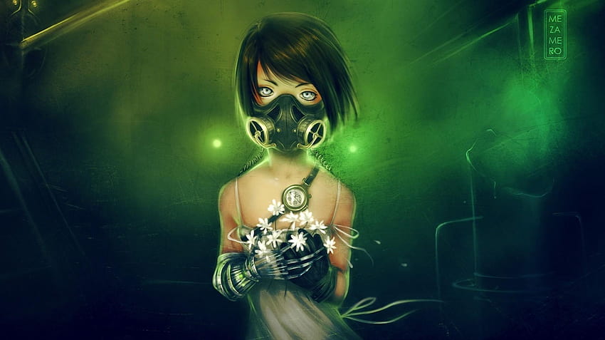 gas masks, Masks, Gasmasks, Gothic, Cyberpunk, Emo, Flowers, Style, anime female scary HD wallpaper