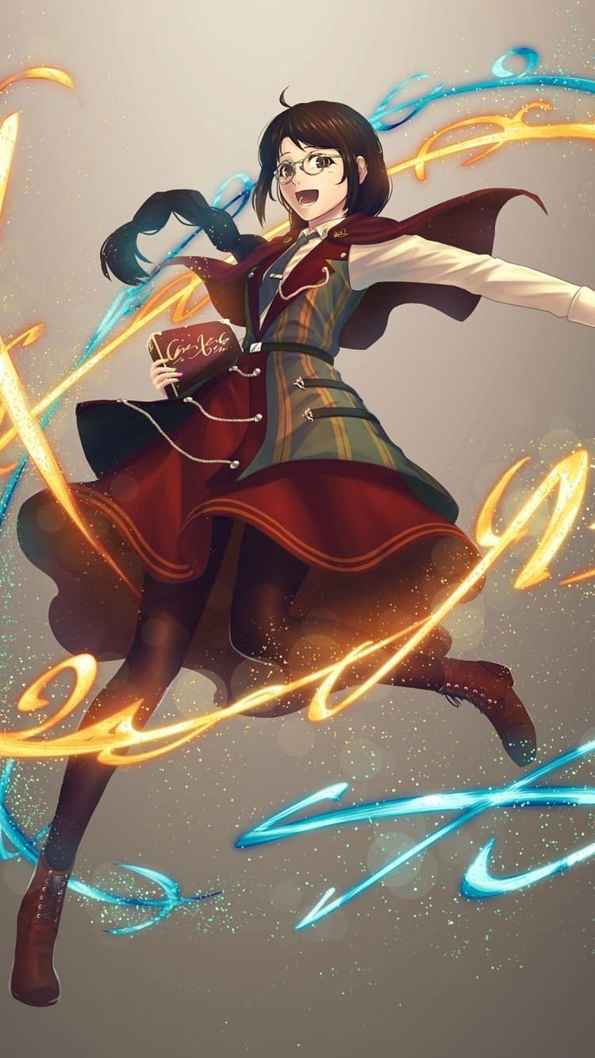 750x1334 Anime Girl, Zauberer, Zauberbuch, Feuer, Wasser, Kleid, Flügel des Feuerbuchs HD-Handy-Hintergrundbild