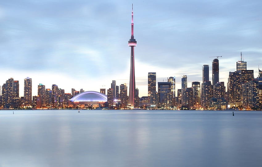 cielo, nuvole, lago, Canada, Toronto, lago Ontario, CN Tower, sezione город Sfondo HD
