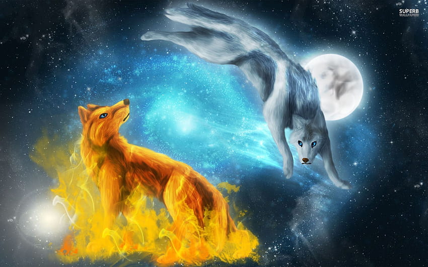 Cute Cartoon Wolf, lupi anime con le ali Sfondo HD