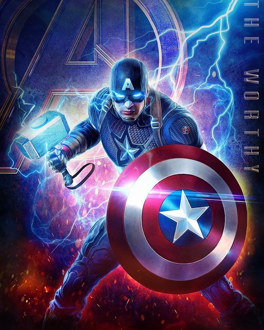 Captain America EndGame, młotek z Kapitanem Ameryką Tapeta na telefon HD