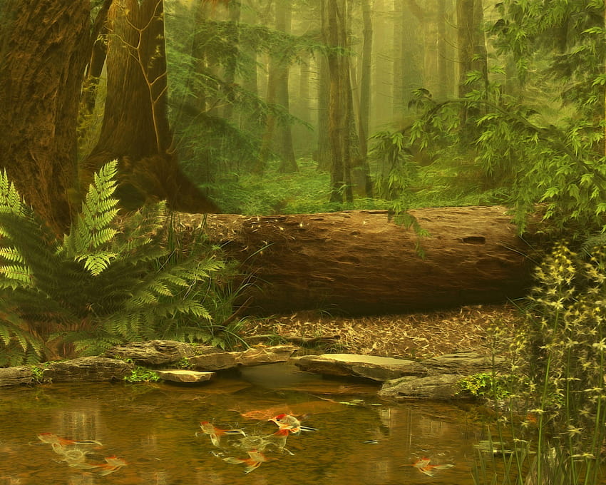 paintings of nature, old trees swamp HD wallpaper