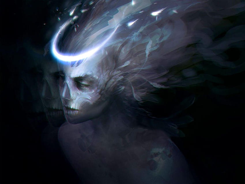 skull, angels, occult, fantasy, blue, face, gothic, vector,dark, evil face HD wallpaper