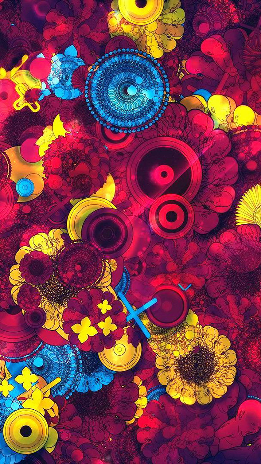 추상 미술 빨강 파랑 노랑 색상 패턴 안드로이드, 화려한 패턴 HD 전화 배경 화면