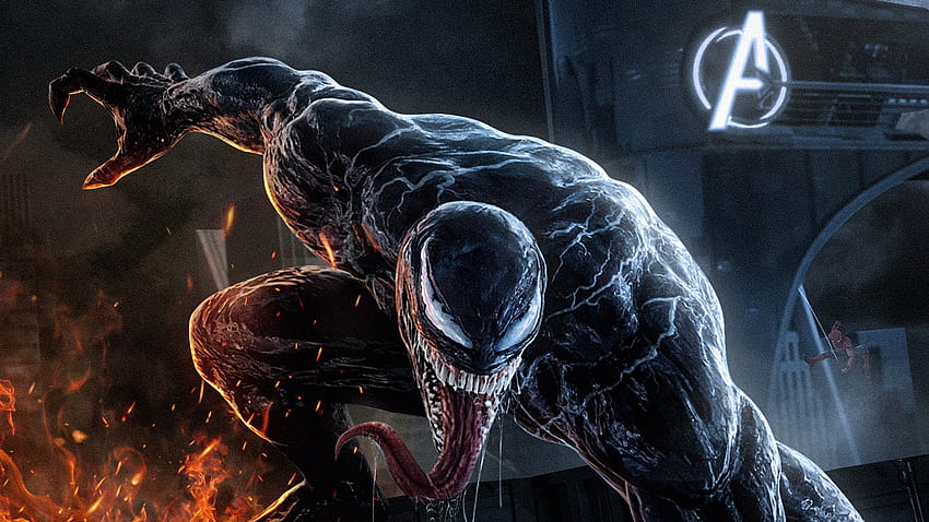 Venom Alongside Avengers Tower, Superheroes HD wallpaper