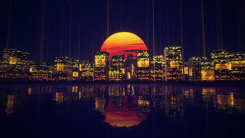 Abstract City Retro Sunset Night , Artist, Backgrounds, and, night city retro HD wallpaper