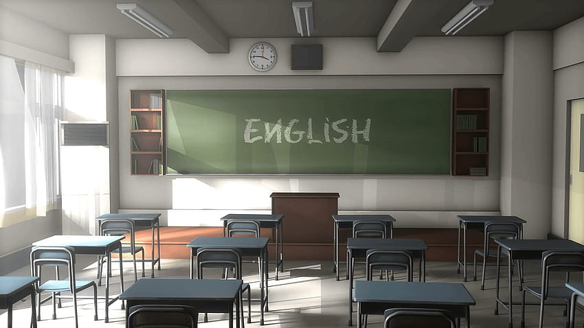Aula de escuela de inglés vacía s de movimiento, sala de clase fondo de pantalla