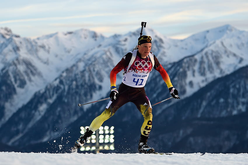 Erik Lesser German biathlete winner of the silver medal, biathlon HD wallpaper