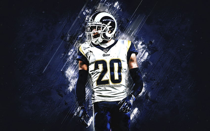 Jalen Ramsey, Los Angeles Rams, NFL, American football, portrait, blue stone background, creative art with resolution 2880x1800. High Quality HD wallpaper