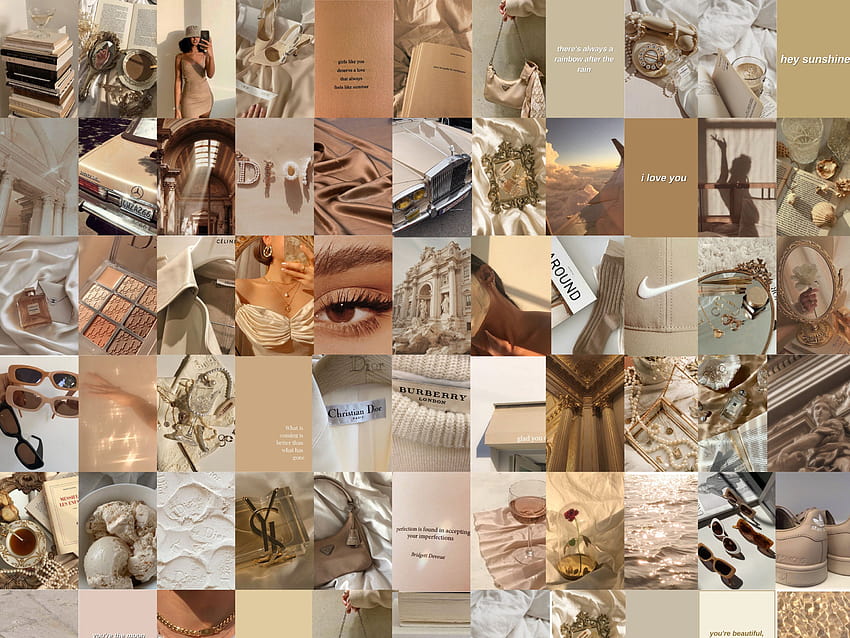60 Beige Brown Aesthetic Wall Collage Kit Boujee, kolase coklat Wallpaper HD