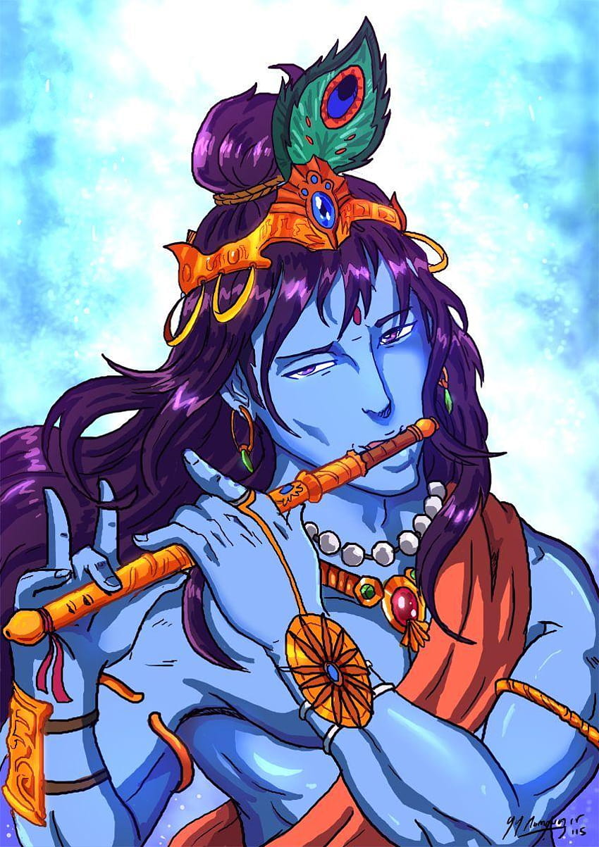 My Anime Style Lord Krishna Portrait by JazylH.deviantart on, อะนิเมะของกฤษณะในการ์ตูน วอลล์เปเปอร์โทรศัพท์ HD