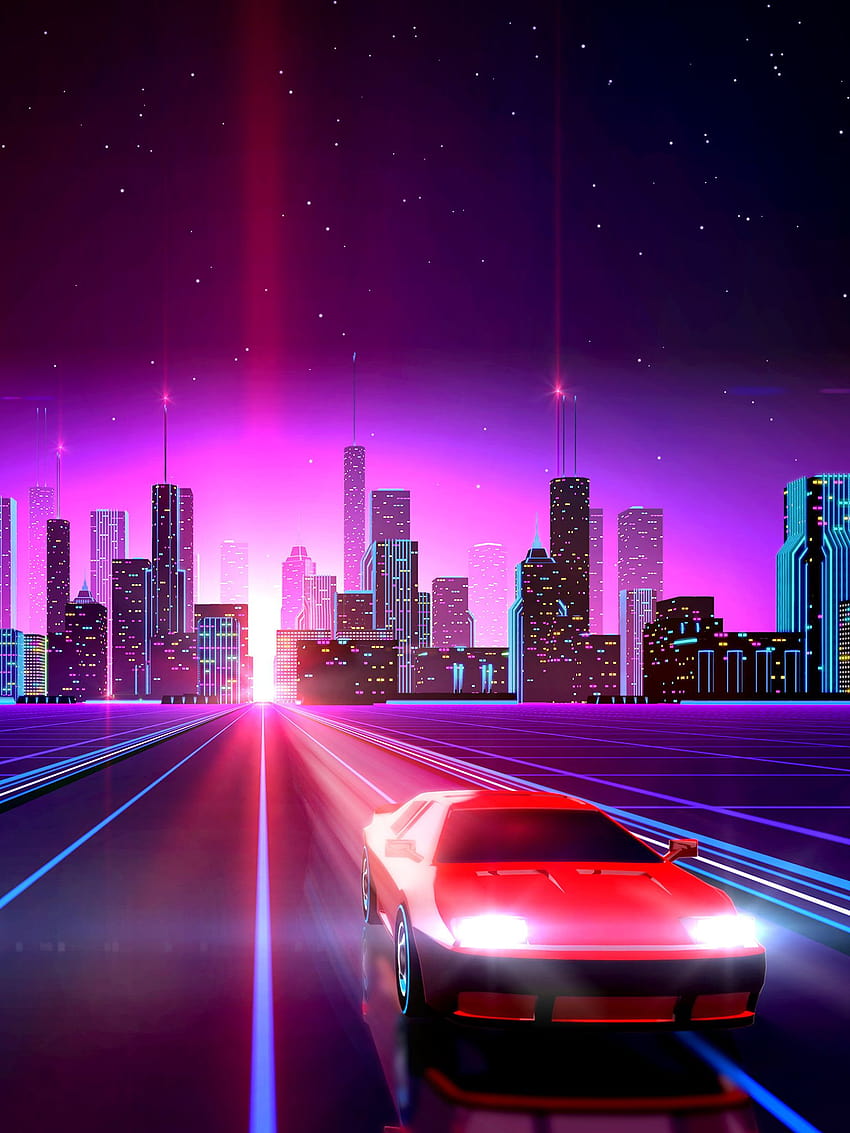 Neon Drive, paseo nocturno retro fondo de pantalla del teléfono
