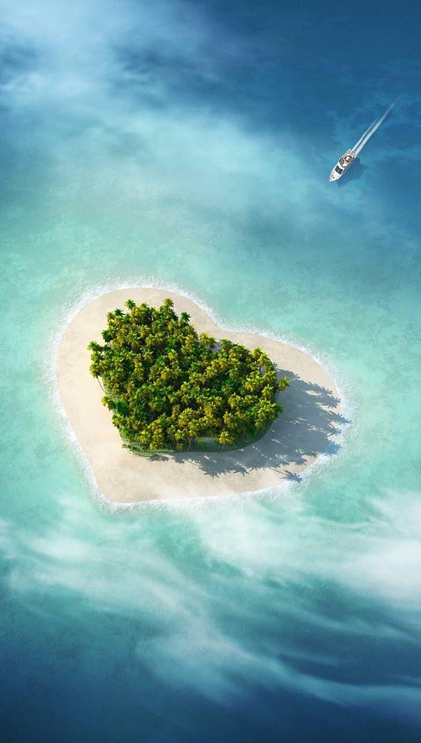 Love Island by MarkoSilveira, 하트 모양의 열대 섬 조감도 HD 전화 배경 화면