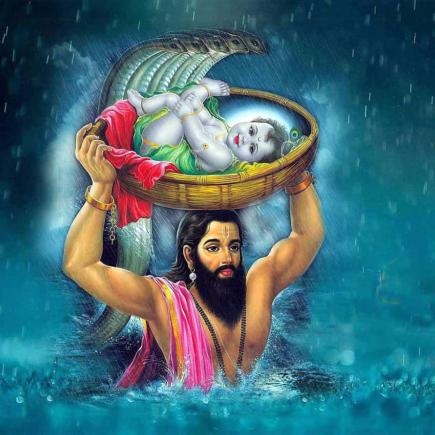 Baby Krishna dan Vasudev Janmashtami wallpaper ponsel HD